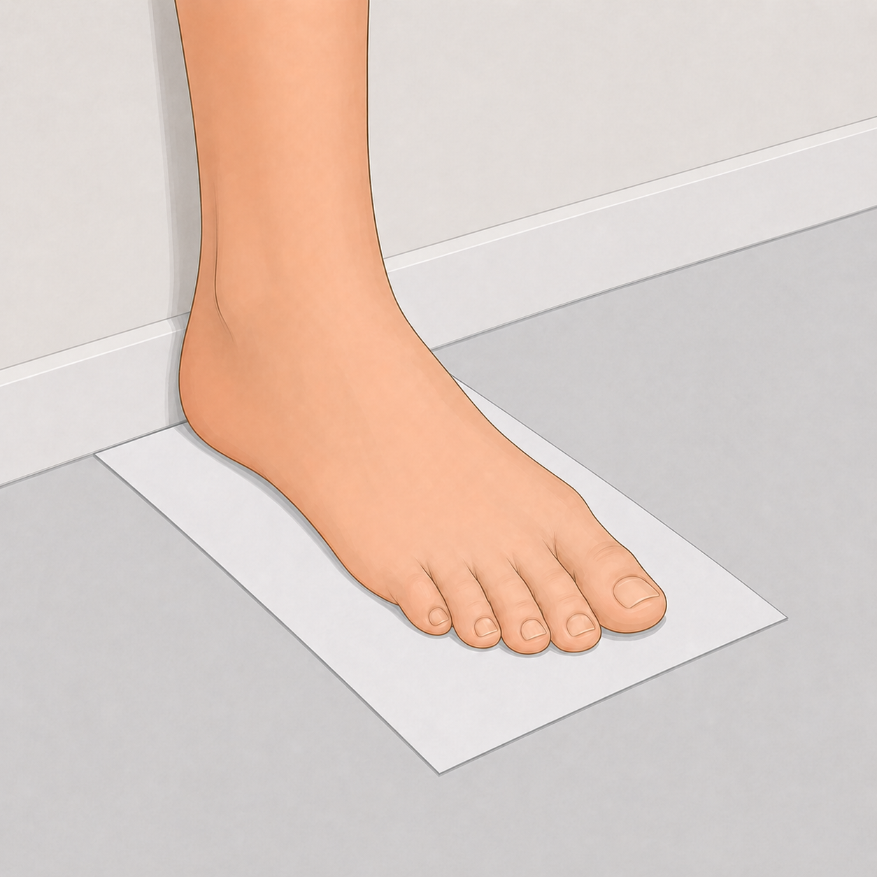 Foot placed on paper against a wall to measure foot length for FlowFlip Co. sizing