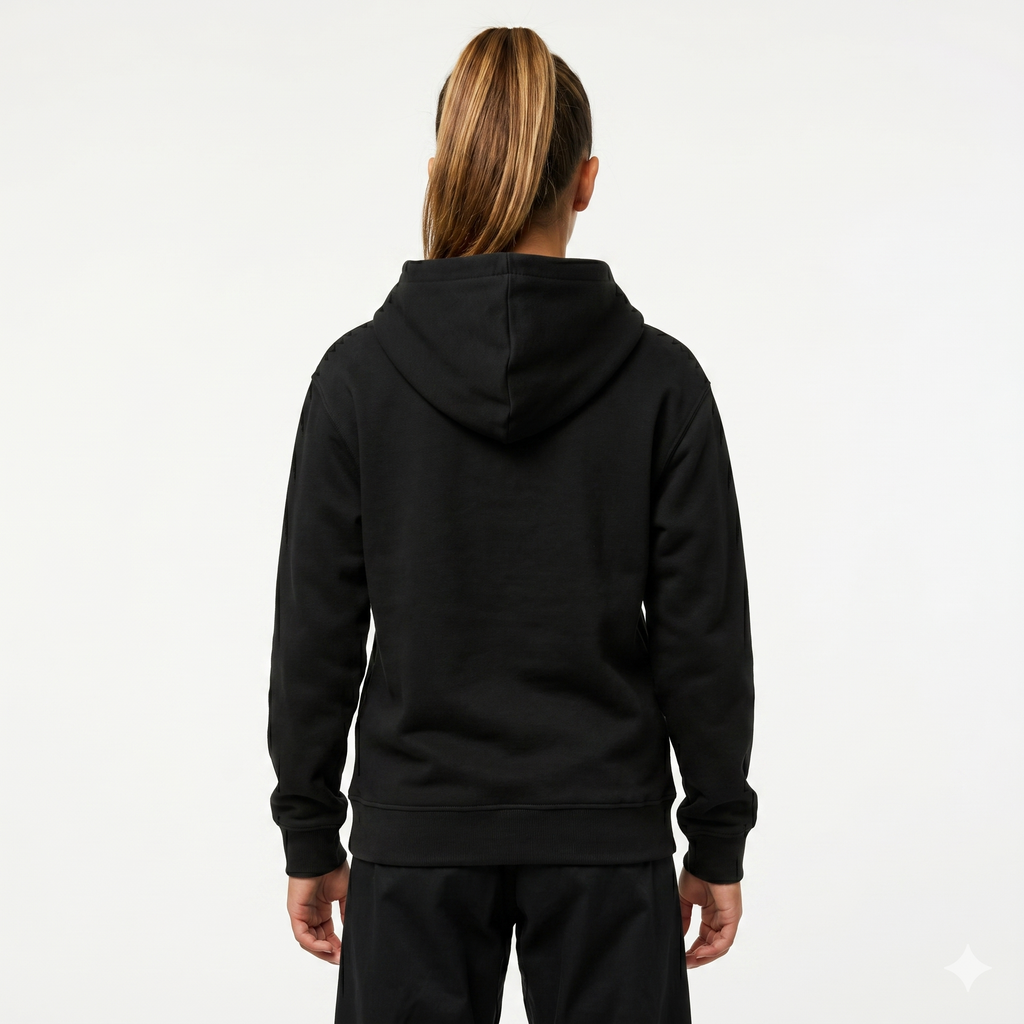 Back view of black orange belt Jiu Jitsu hoodie.