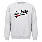 Flat front view of grey Jiu Jitsu crewneck sweatshirt with chest artwork.