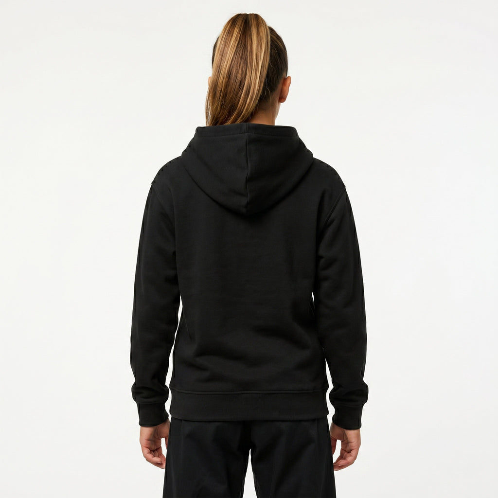 Back view of black green belt Jiu Jitsu hoodie.