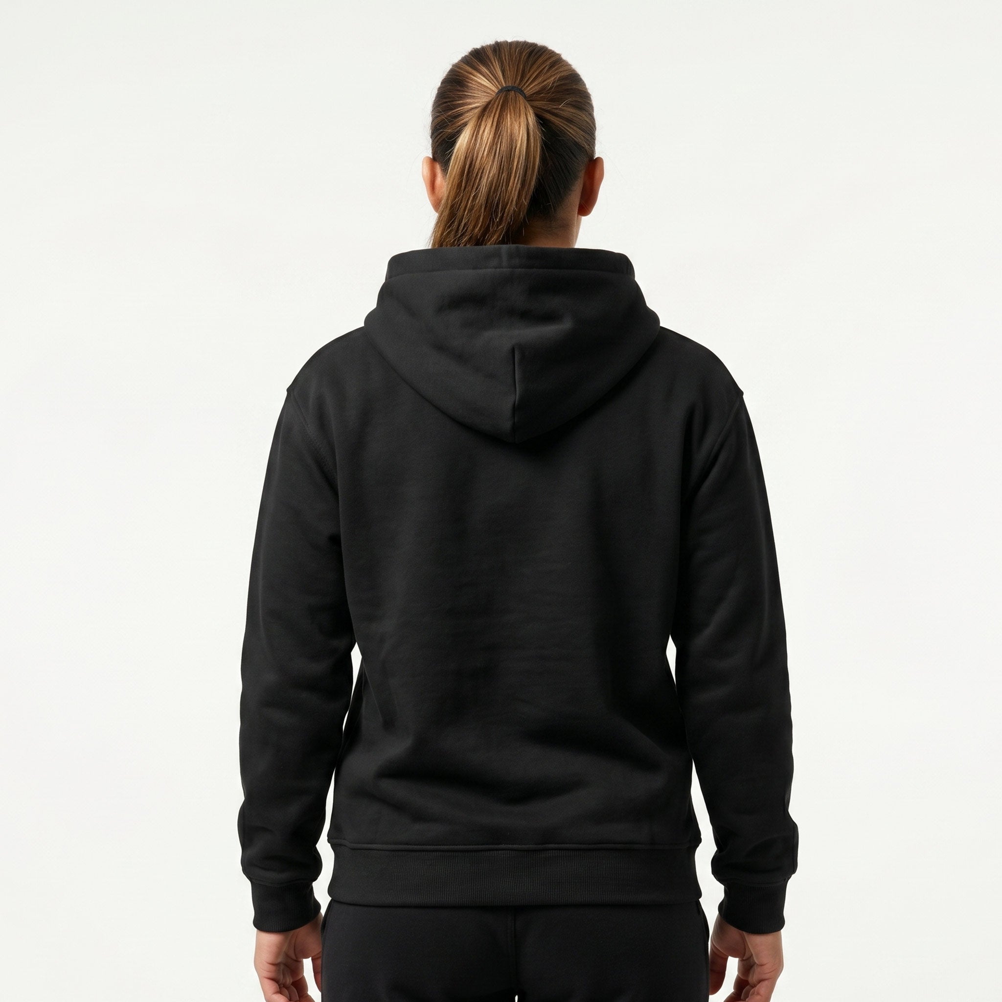 Back view of black FlowFlip Co. Jiu Jitsu hoodie.
